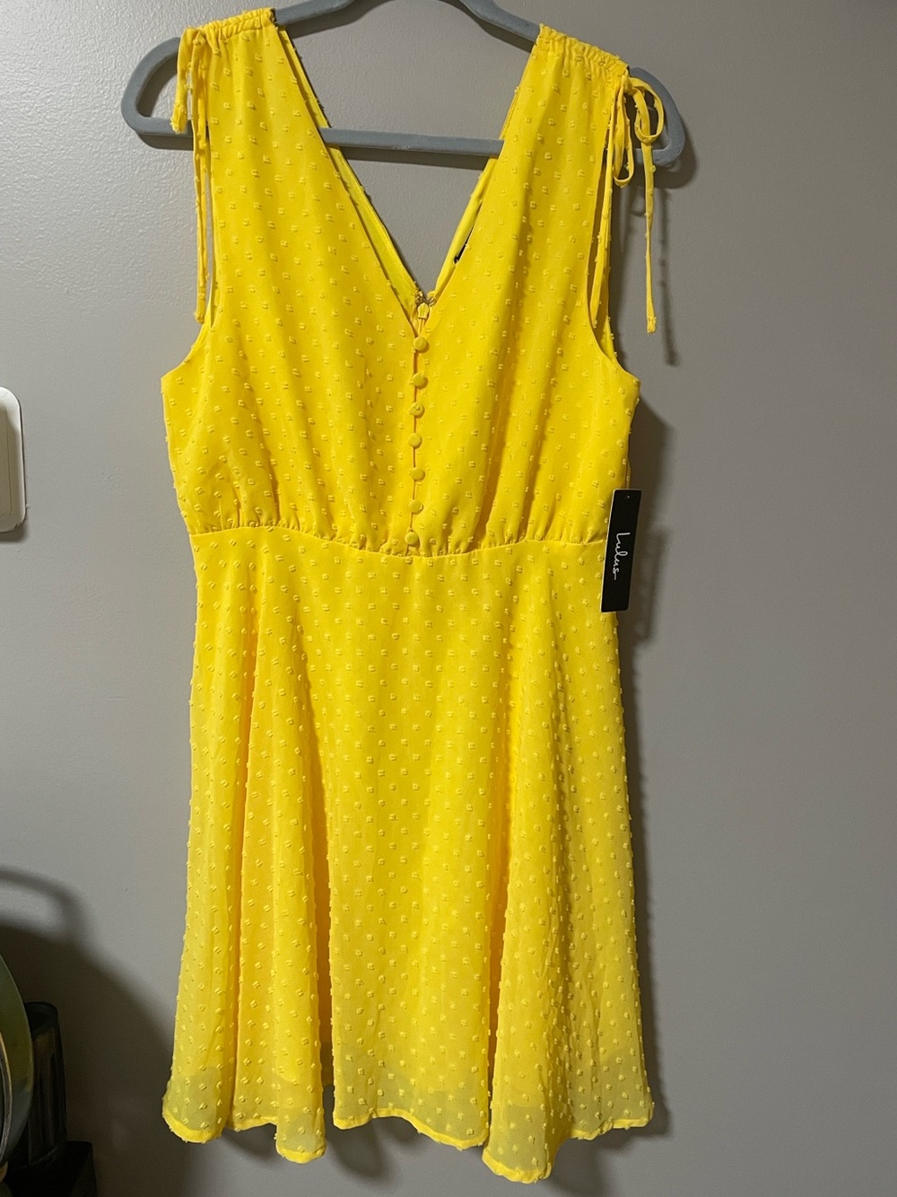 Lulu's Bright Yellow Swiss Dot V-Neck Mini Dress
